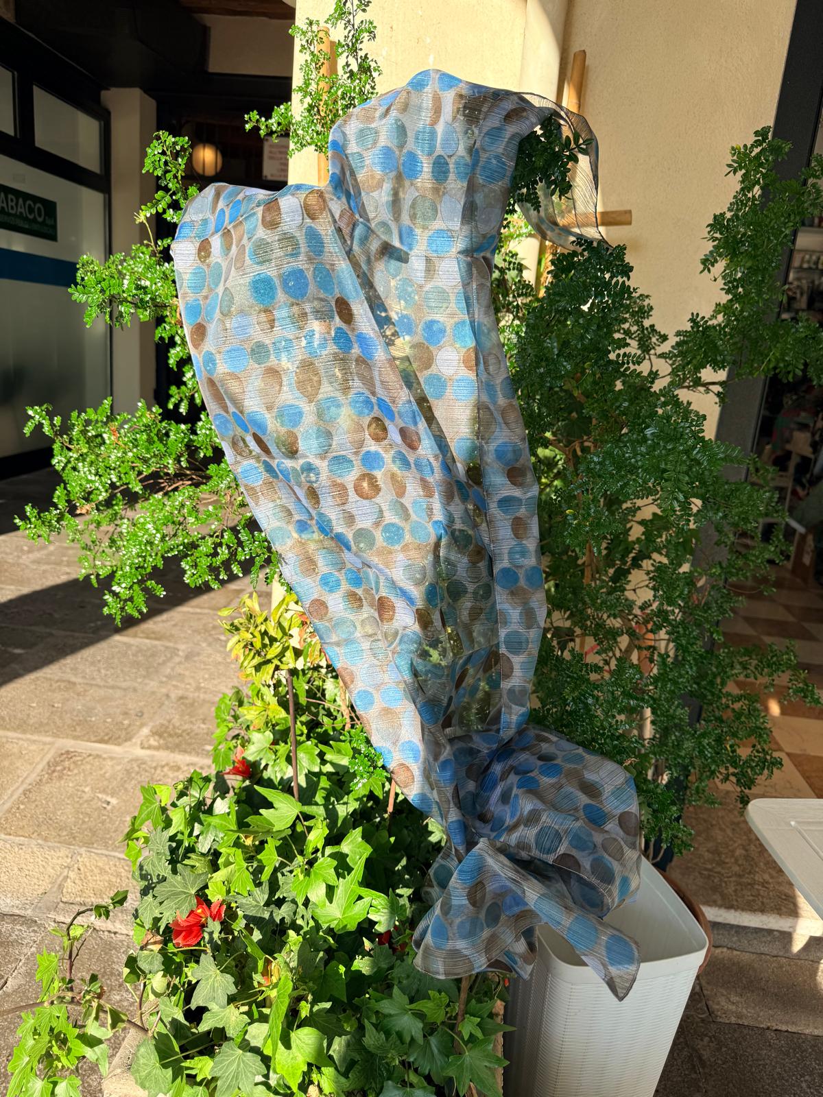 Foulard leggero a pois La Sciarperia azzurro e tortora