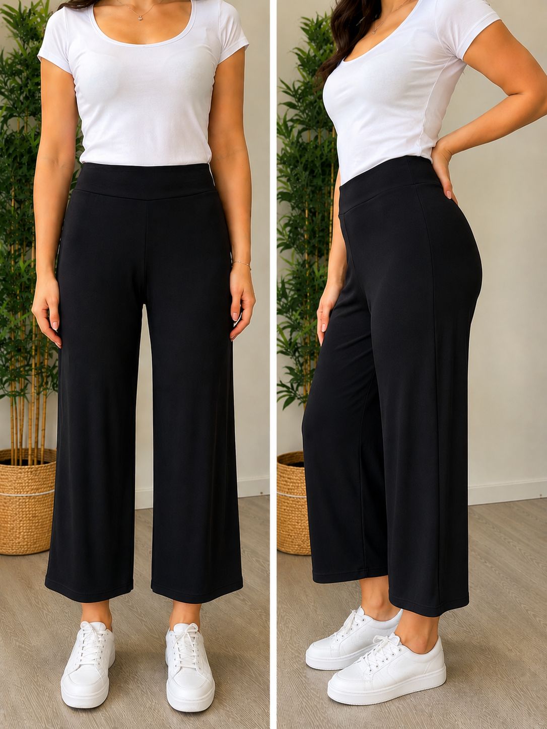 Pantalone tre quarti Lizalù in jersey nero indossato