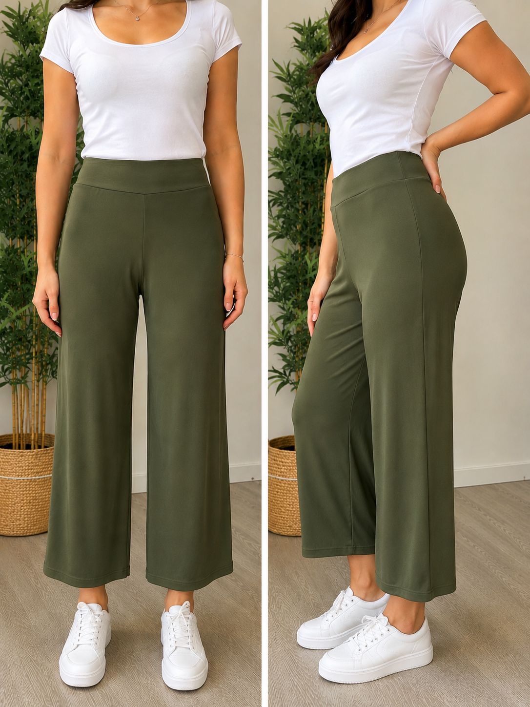 Pantalone tre quarti Lizalù in jersey verde militare indossato