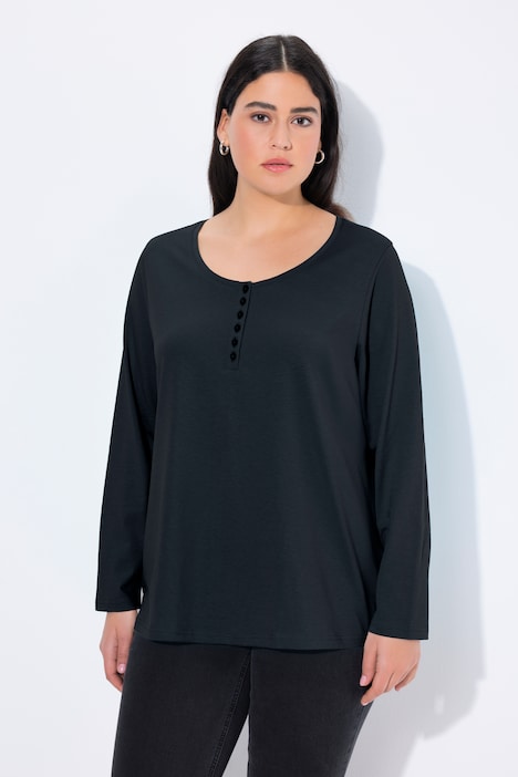 Maglia basic dal taglio normale con abbottonatura e maniche lunghe Ulla Popken colore nero dettaglio