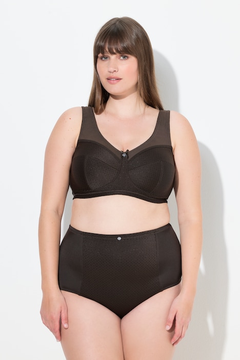 Reggiseno sostenitivo senza ferretto con texture e coppa C-H Ulla Popken colore marrone pino indossato
