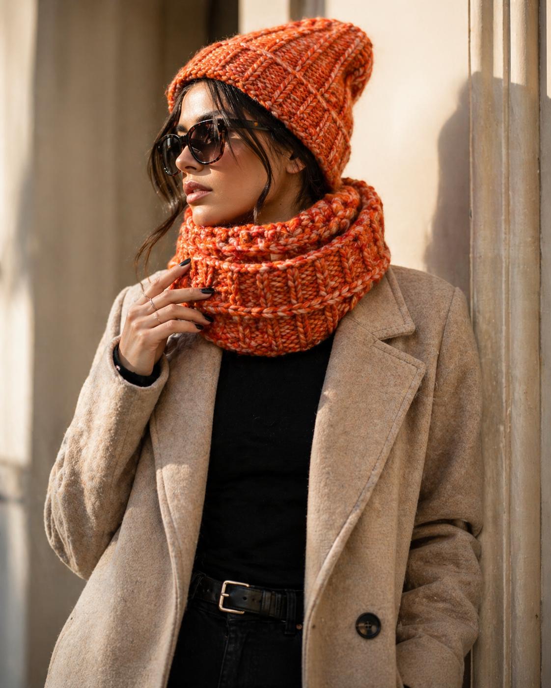 Set cappello e sciarpa La Sciarperia ruggine dettaglio 3