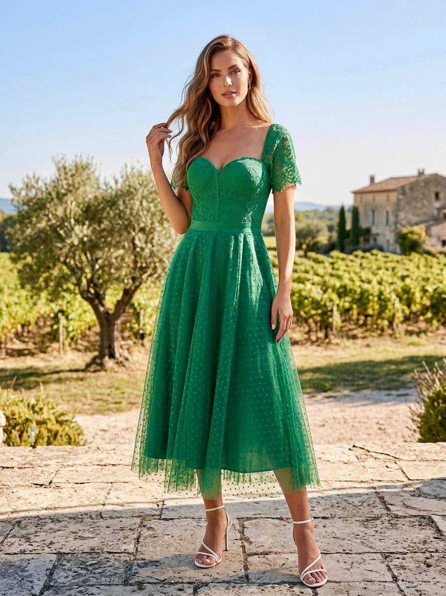 SOKY & SOKA abito midi verde in pizzo fluido verde - vista principale