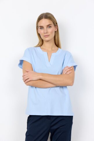 T-shirt in cotone biologico Soya Concept SC-Derby 27 azzurro e verde colore Azzurro Chiaro