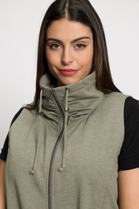 Ulla Popken Gilet dal taglio svasato in felpa con collo alto, cuciture princesse e volant fantasia, vista 3