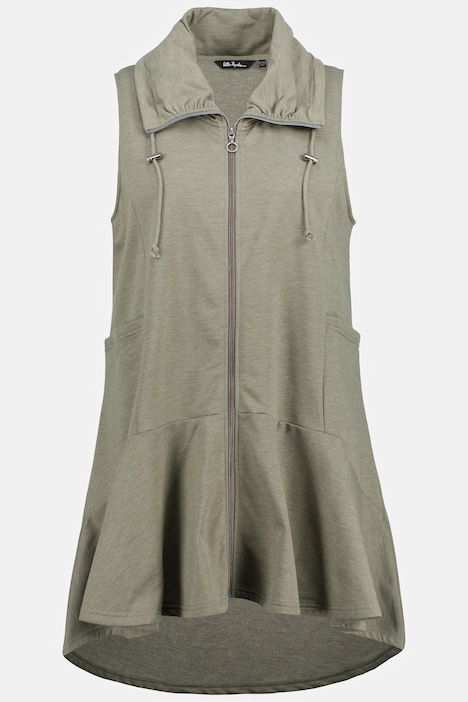 Ulla Popken Gilet dal taglio svasato in felpa con collo alto, cuciture princesse e volant fantasia, vista 4