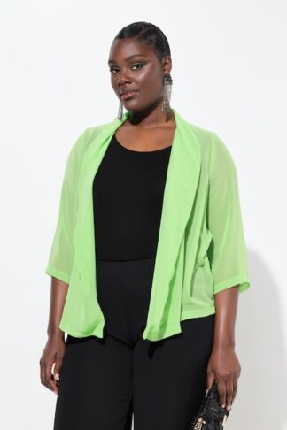 Ulla Popken Giacca di chiffon dal taglio oversize con collo a scialle e maniche a 3/4 verde taglia 48/50 campionario indossato dalla modella