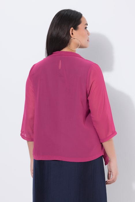 Ulla Popken Giacca di chiffon dal taglio oversize con collo a scialle e maniche a 3/4 blu elettrico taglia 48/50 campionario vista 3
