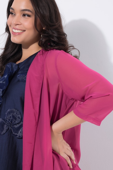 Ulla Popken Giacca di chiffon dal taglio oversize con collo a scialle e maniche a 3/4 blu elettrico taglia 48/50 campionario vista 4