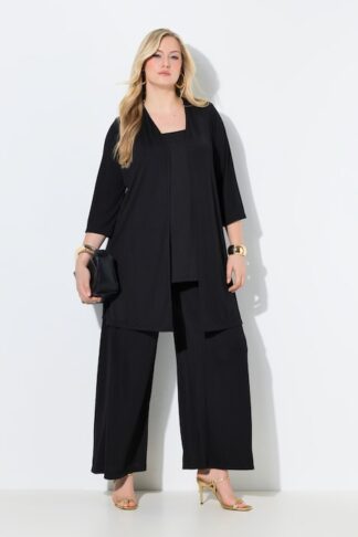 Ulla Popken Giacca lunga e aperta in jersey a costine con scollo a V nero taglia 48/50 campionario indossato dalla modella