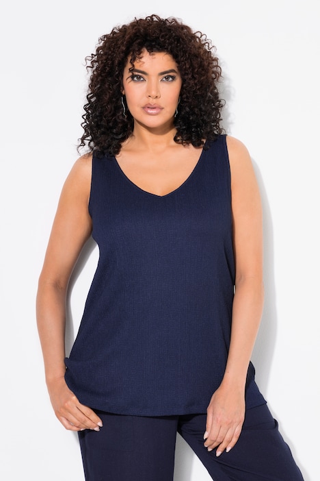 Ulla Popken Top classico e smanicato in jersey operato con scollo a V blu marine taglia 48/50 campionario vista 2