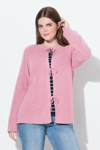Ulla Popken Cardigan di cotone biologico con fiocco e scollo rotondo rosso taglia 48/50 campionario indossato dalla modella