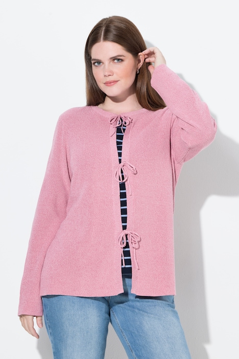 Ulla Popken Cardigan di cotone biologico con fiocco e scollo rotondo rosso taglia 48/50 campionario indossato dalla modella