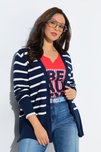 Ulla Popken Cardigan a righe con scollo a V e maniche lunghe fantasia taglia 48/50 campionario indossato dalla modella
