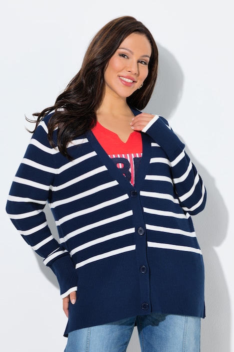 Ulla Popken Cardigan a righe con scollo a V e maniche lunghe fantasia taglia 48/50 campionario vista 2