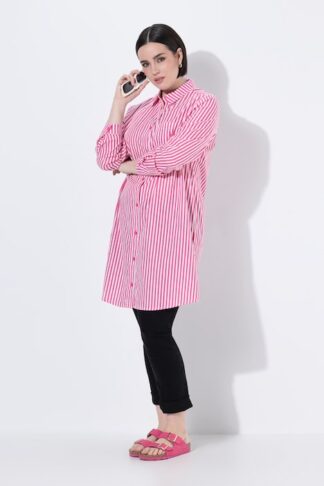 Ulla Popken Camicia dal taglio svasato con righe, collo da camicia e maniche lunghe fantasia taglia 48/50 campionario indossato dalla modella