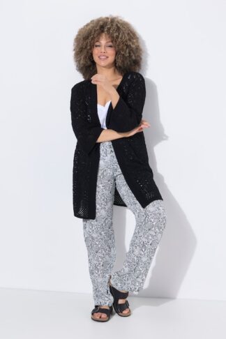 Ulla Popken Cardigan lungo e aperto a punto ajour con maniche a 3/4 rosa taglia 48/50 campionario indossato dalla modella