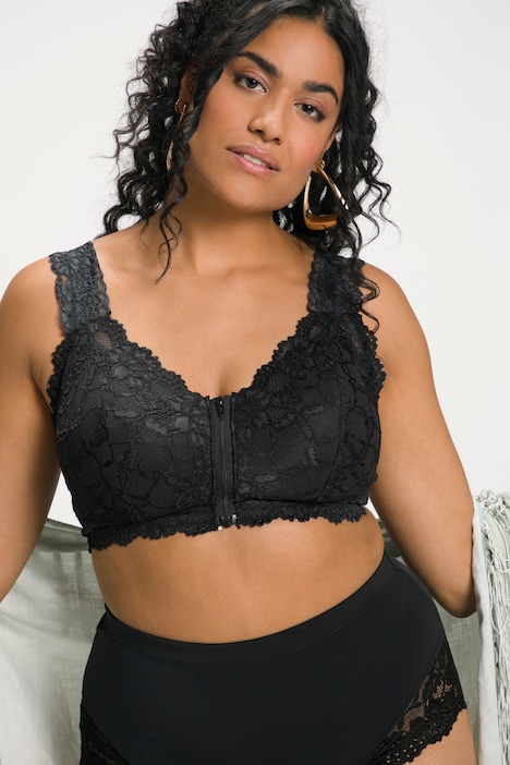 Ulla Popken bralette senza ferretto con pizzo e zip nero taglia 95, vista prodotto 2