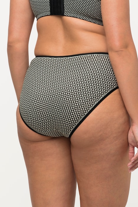 Ulla Popken slip midi con fantasia/tinta unita in confezione da quattro nero taglia 48/50, vista prodotto 2