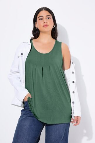 Top svasato smanicato in modal con pieghe Ulla Popken 796470 Eucalipto scuro 54/56