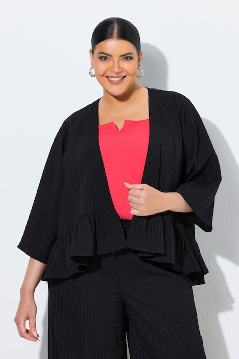 Giacca a kimono, oversize, orlo con volant, senza chiusura Ulla Popken 850222 Nero