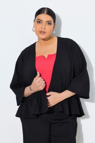 Giacca a kimono, oversize, orlo con volant, senza chiusura Ulla Popken 850222 Nero