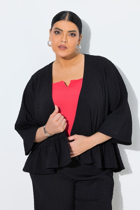 Giacca a kimono, oversize, orlo con volant, senza chiusura Ulla Popken 850222 Nero