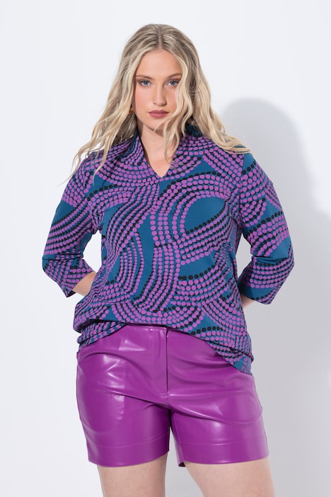 Maglia Ulla Popken blu petrolio con maniche a tre quarti indossata