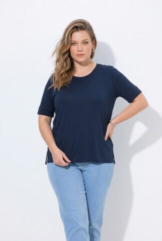 T-shirt jersey a costine scollo tondo mezze maniche cotone biologico Ulla Popken 849579130
