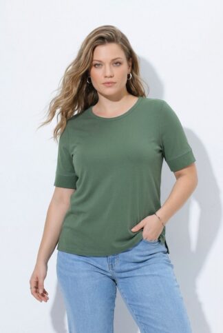 T-shirt jersey a costine scollo tondo mezze maniche cotone biologico Ulla Popken 849579194