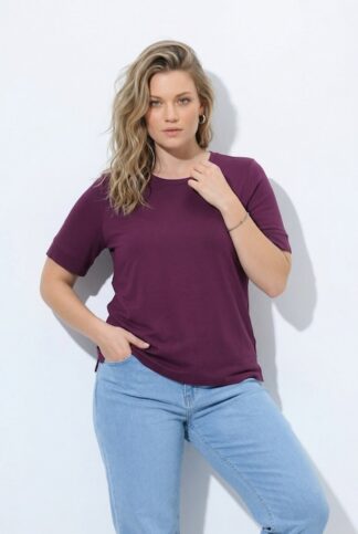 T-shirt jersey a costine scollo tondo mezze maniche cotone biologico Ulla Popken 849579543