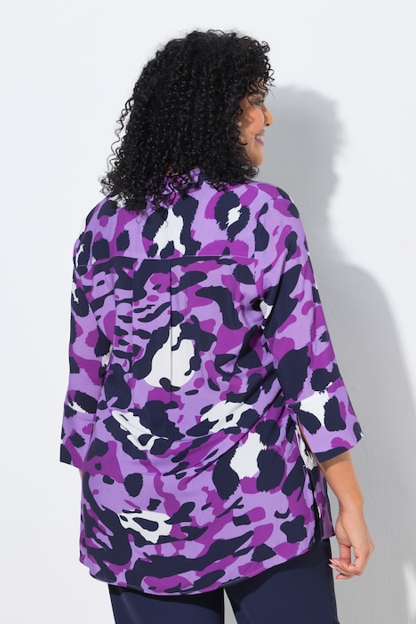Blusa stampa animalier taglio svasato scollo a V maniche a 3/4 Ulla Popken 850858815 - immagine 4