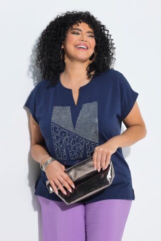 T-shirt oversize stampa con strass scollo tondo e a V mezze maniche Ulla Popken 850969770