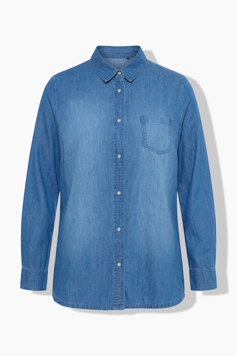 Camicia in denim colletto classico taschino sul petto maniche lunghe Ulla Popken 851690902 - immagine 5