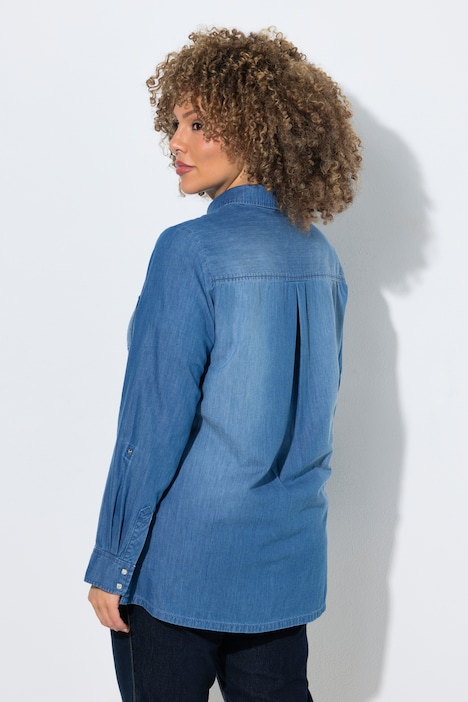 Camicia in denim colletto classico taschino sul petto maniche lunghe Ulla Popken 851690902 - immagine 3