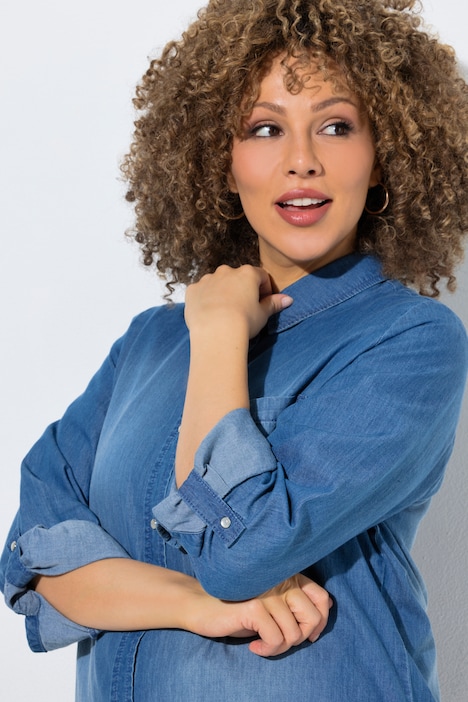 Camicia in denim colletto classico taschino sul petto maniche lunghe Ulla Popken 851690902 - immagine 4