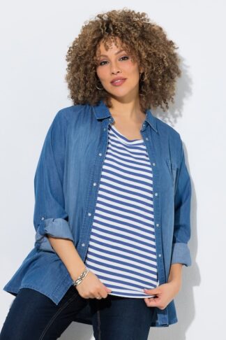 Camicia in denim colletto classico taschino sul petto maniche lunghe Ulla Popken 851690902