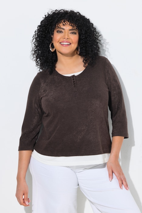 Blusa look layering scollo serafino maniche a 3/4 Ulla Popken 852107115 - immagine 2