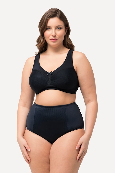 Reggiseno sostenitivo senza ferretto con texture e coppa C-H Ulla Popken colore blu notte indossato