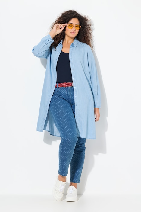 Camicia lunga in lyocell effetto denim denim chiaro, indossato da modella