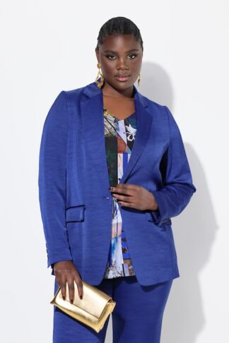 Blazer con Revers e Texture Blu Navy blu navy, indossato da modella