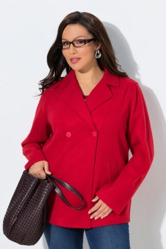 Giacca a doppio petto in pile svasata color salsa salsa, indossato da modella