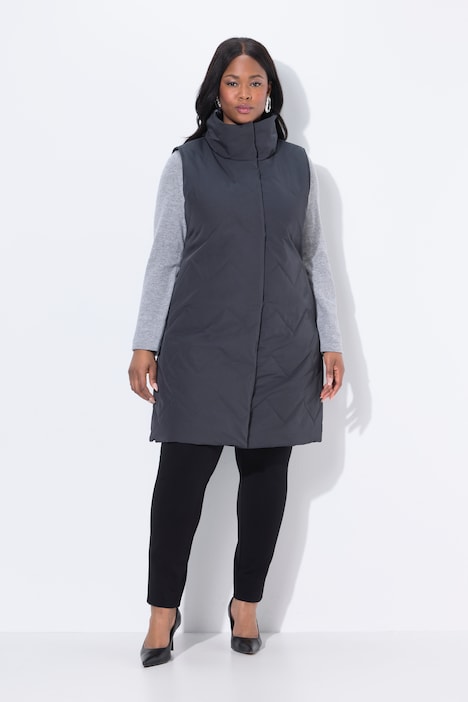 Ulla Popken Gilet trapuntato lungo con collo alto e bottoni automatici - immagine 2