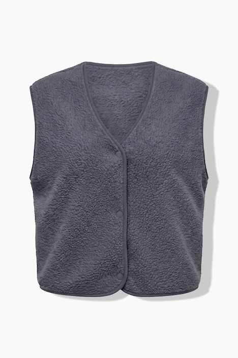 Ulla Popken Gilet crop in pile teddy con scollo a V e bottoni a pressione - immagine 2
