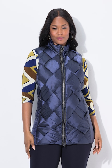 Ulla Popken gilet lungo smanicato trapuntato TwoTone giglio scuro - immagine 2