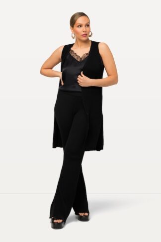 Gilet nero elegante senza maniche in viscosa e poliestere nero, indossato da modella