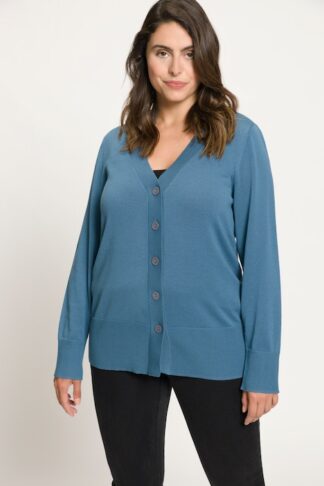 Cardigan con Bottoni in Viscosa Blu Petrolio blu petrolio, indossato da modella