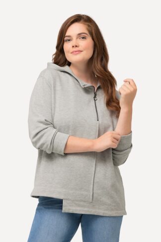 Felpa asimmetrica con cappuccio grigio melange grigio melange, indossato da modella