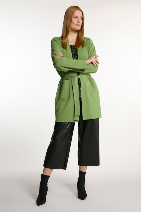 Cardigan a Coste in Viscosa Verde Muschio verde muschio, indossato da modella