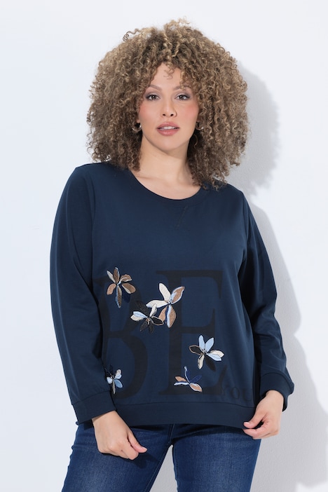 Felpa con ricami floreali e scollo tondo Ulla Popken 847277 - immagine 2
